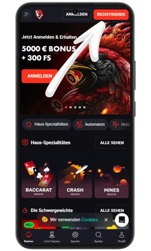 Registrierungsbutton Rooster bet